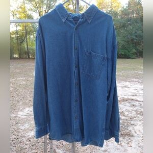 Men's XLT X Large Tall Shirt Blue Jean Button Down Long Sleeve 100% Cotton